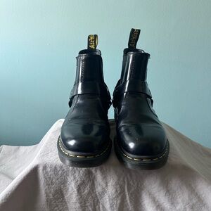 Dr. Martens Black Leather Chelsea Boots with Yellow Stitching